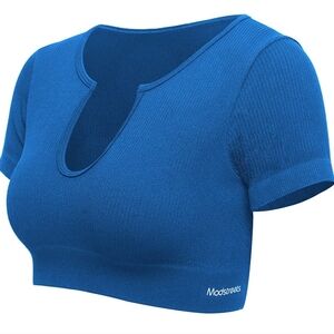Modstreets Women's Medium Support Crop Top Seamless Ribbed Workout Yoga